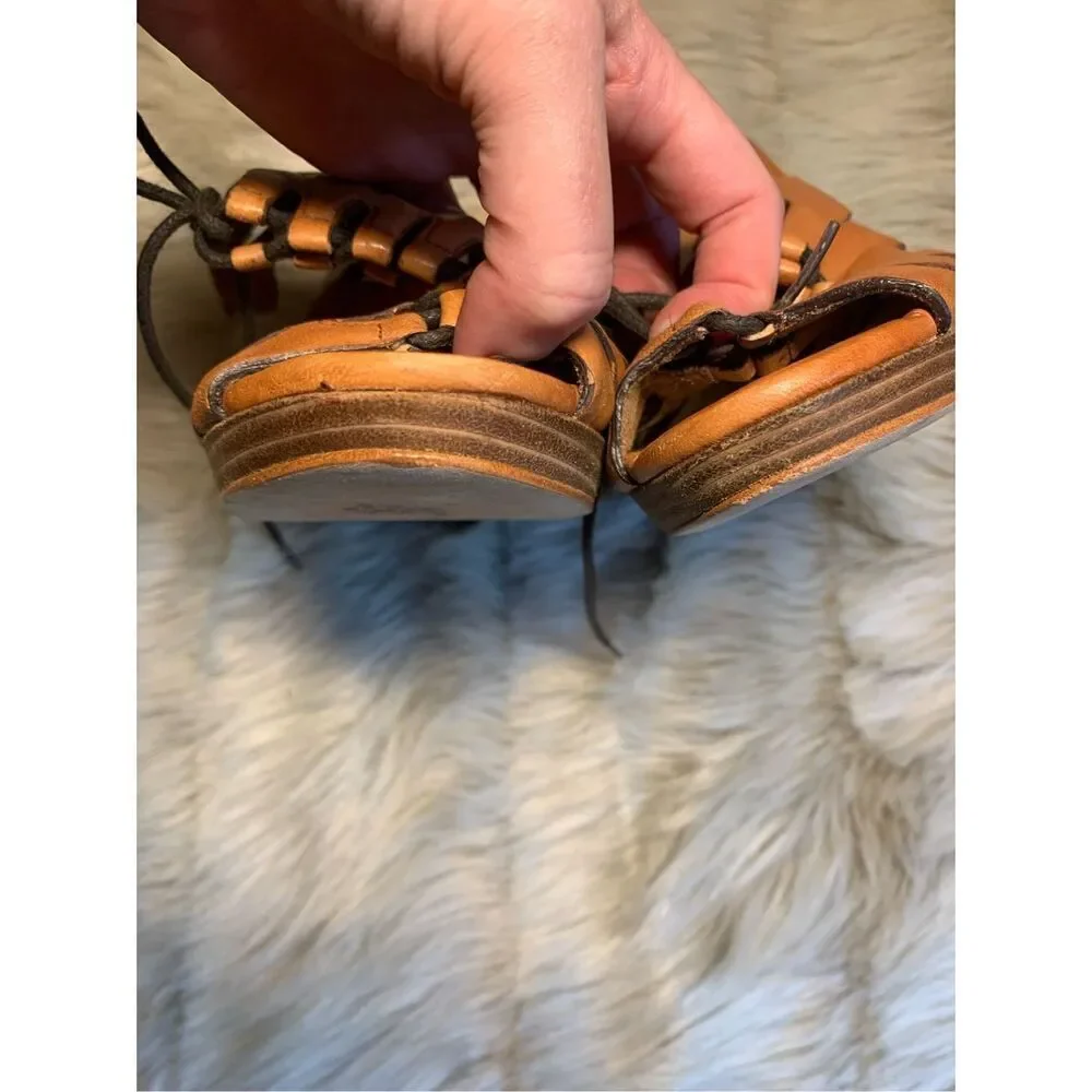 Cole Haan Light Brown Leather lace up wedge sandals Size 9B Womens Shoes Gladiat